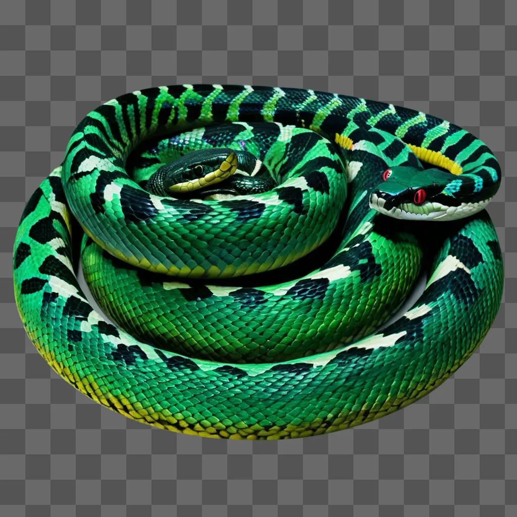 Green serpents are curled around each other