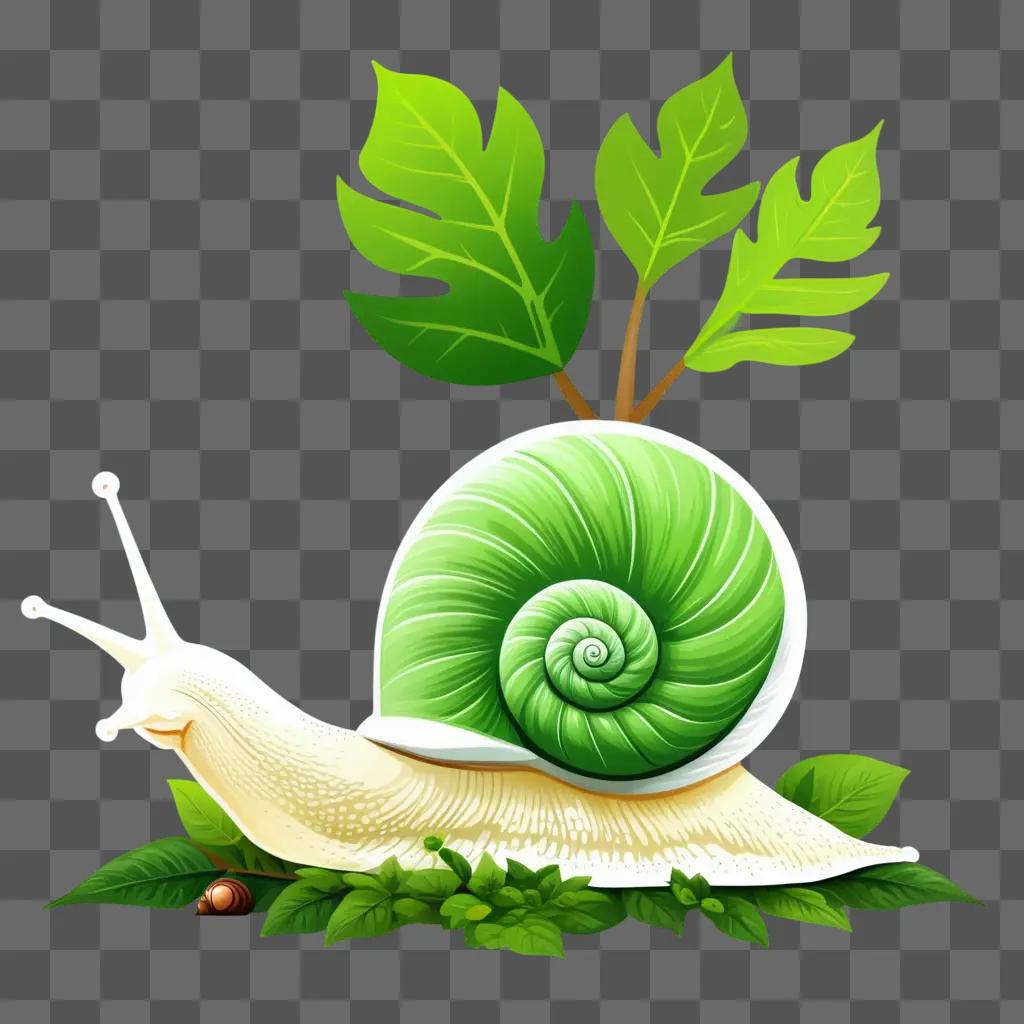 Green snail with leaves and berries in background