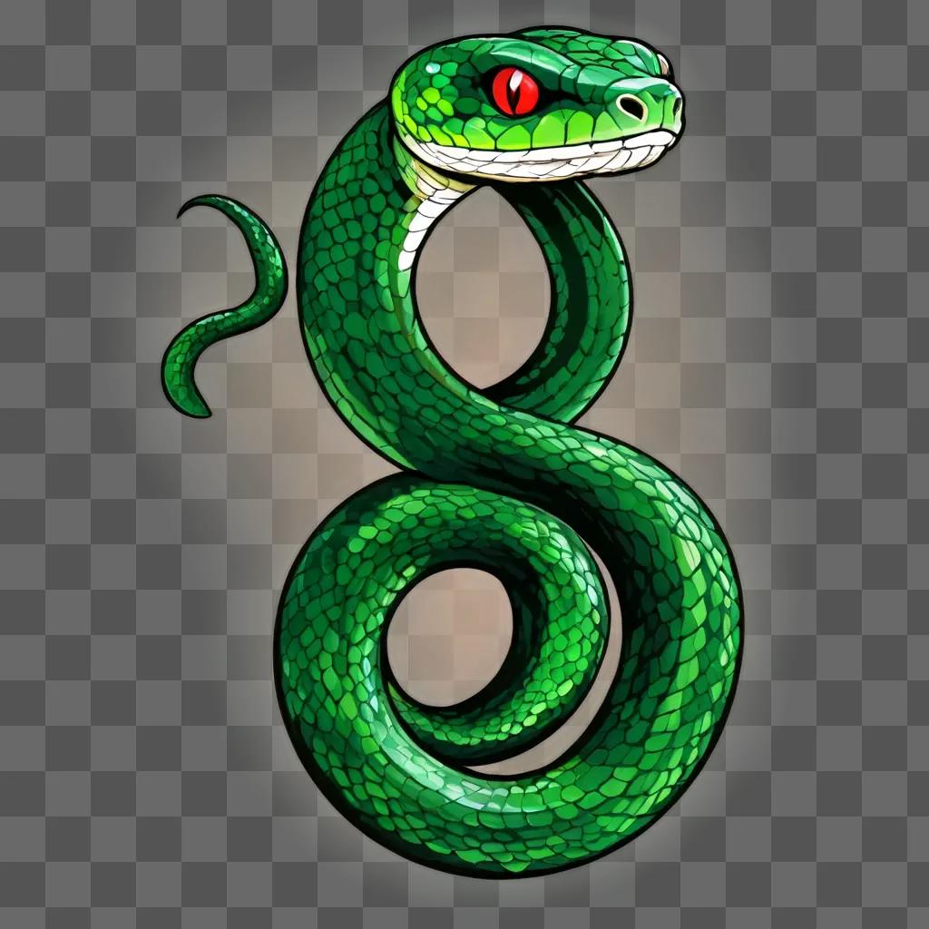 Green snake drawing with red eyes