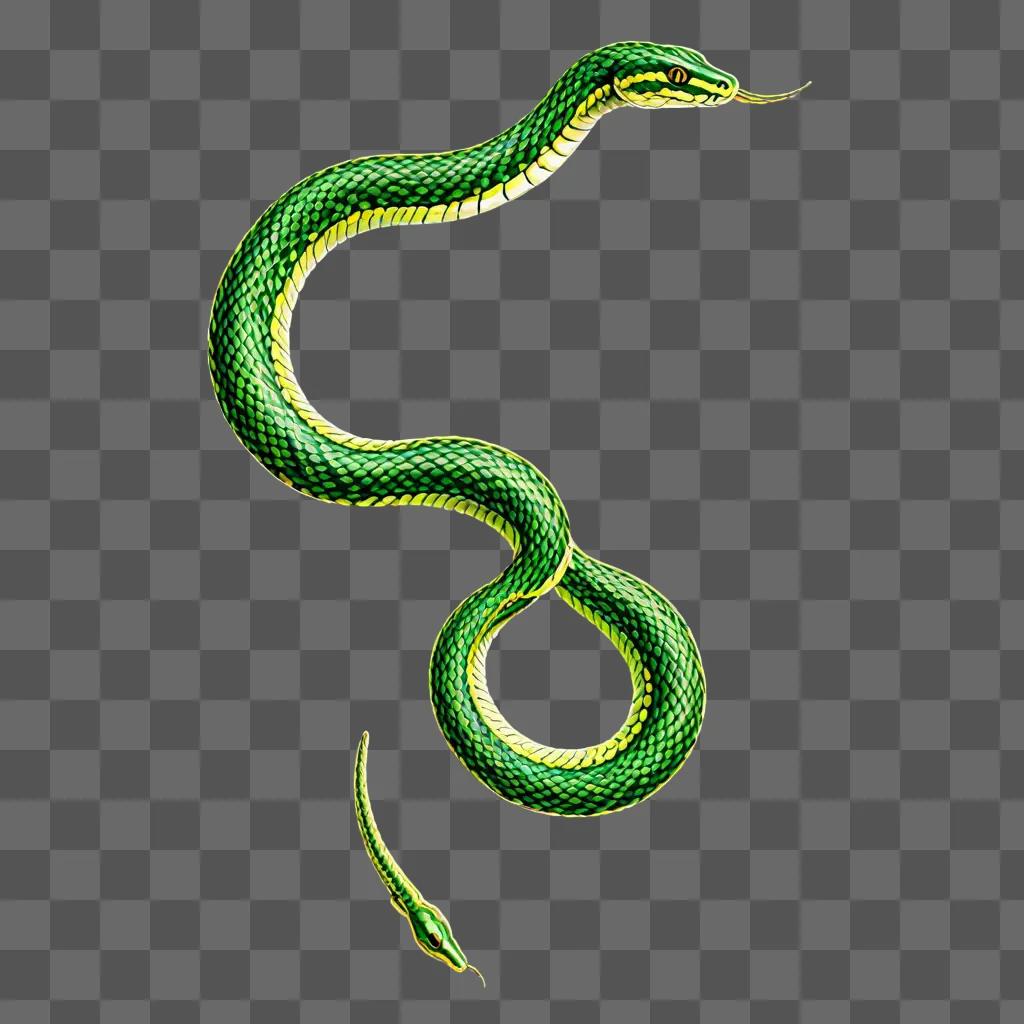 Green snake on a green background