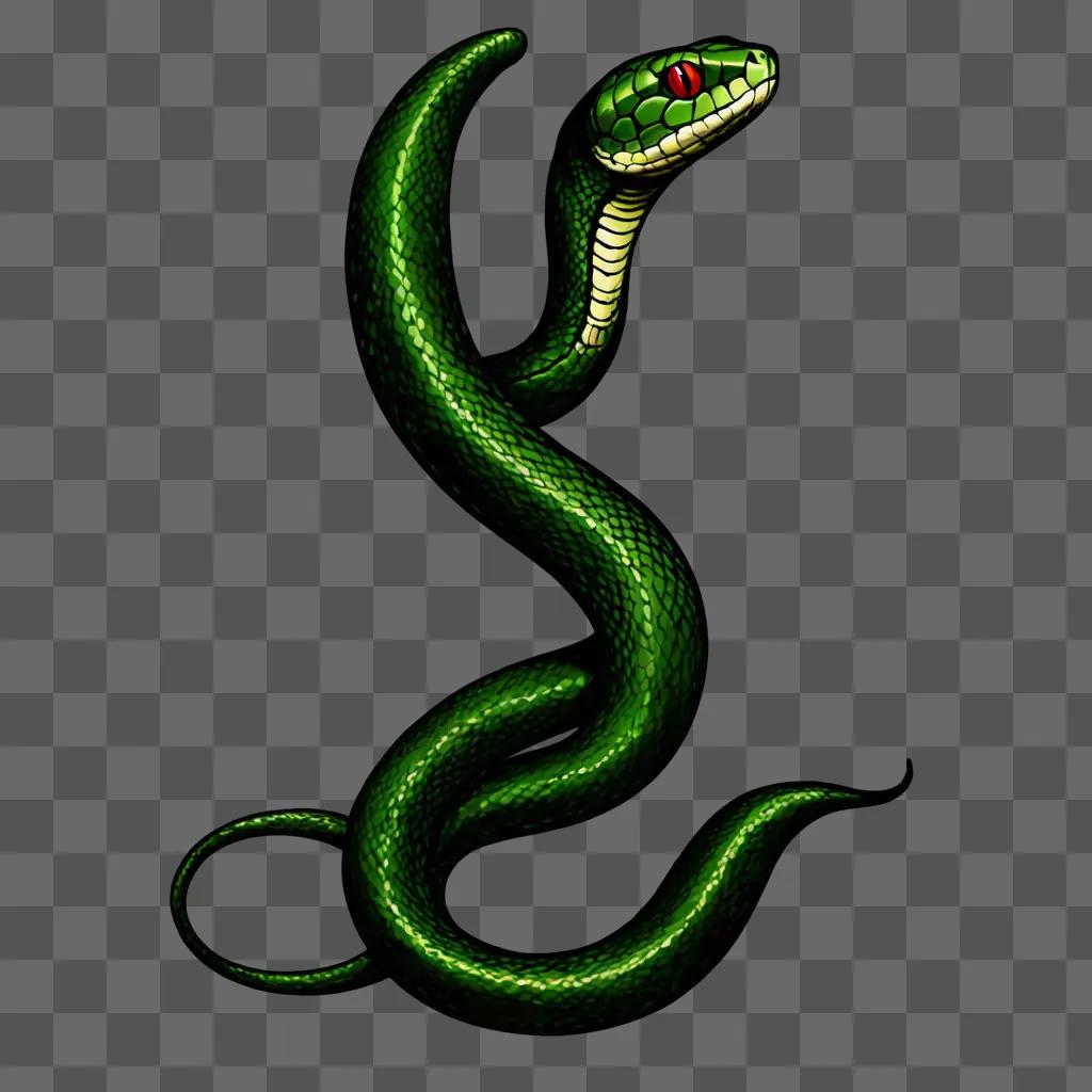 Green snake with red eyes on black background