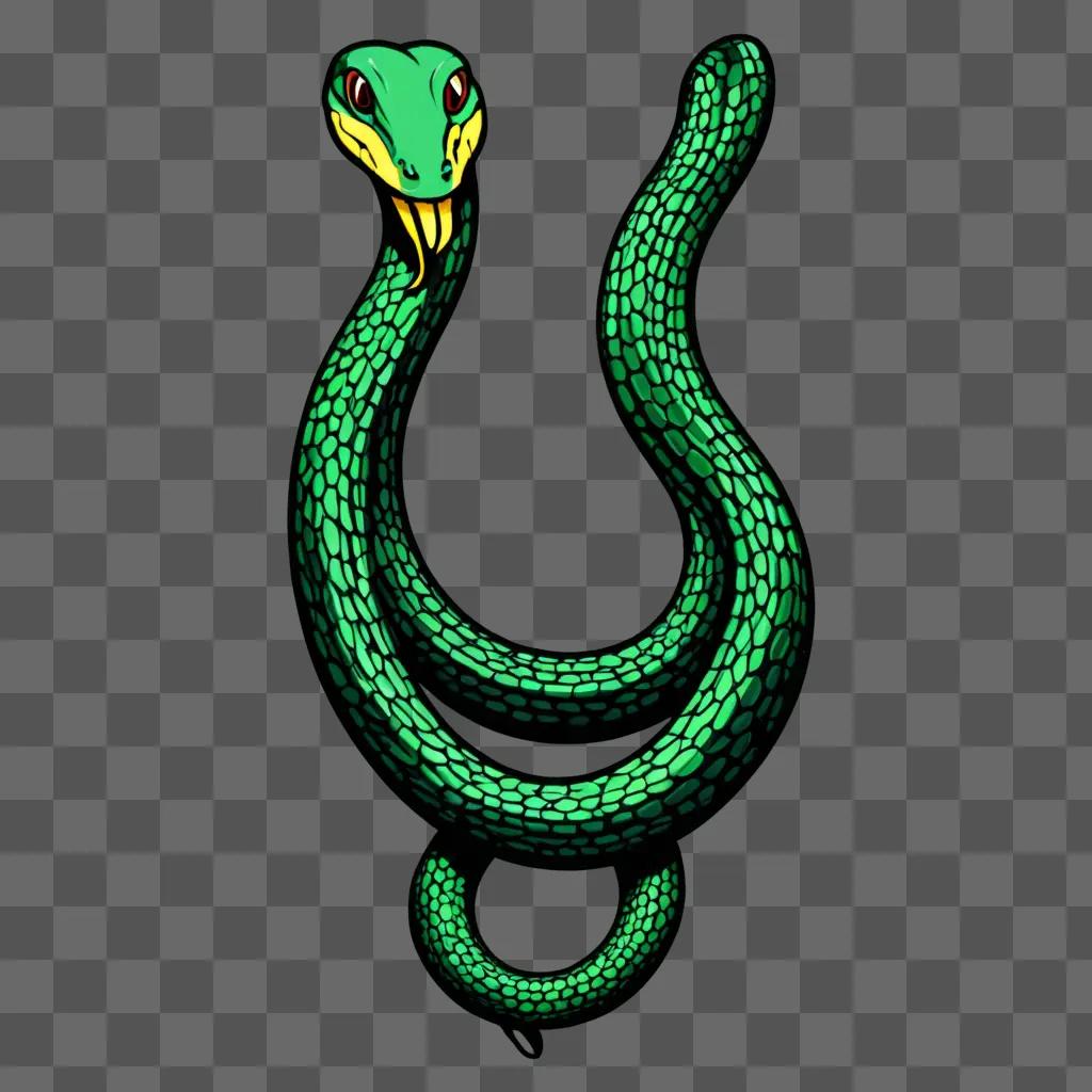 Green snake with yellow tongue on a green background