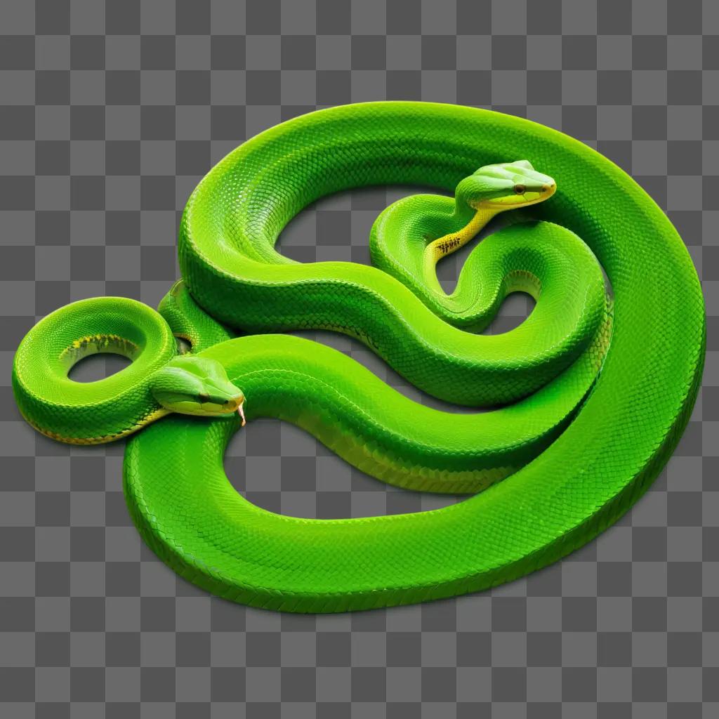 Green snake wrapped around each other on a green background