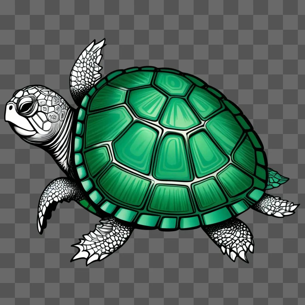 Green turtle clipart with white shell and black legs