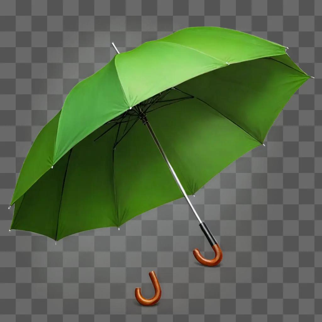 Green umbrella drawing on white background with two jugs