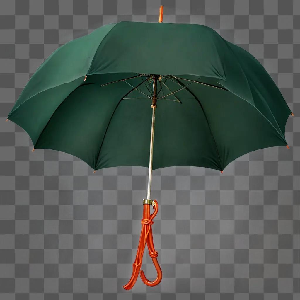 Green umbrella with orange handle and pointed tips