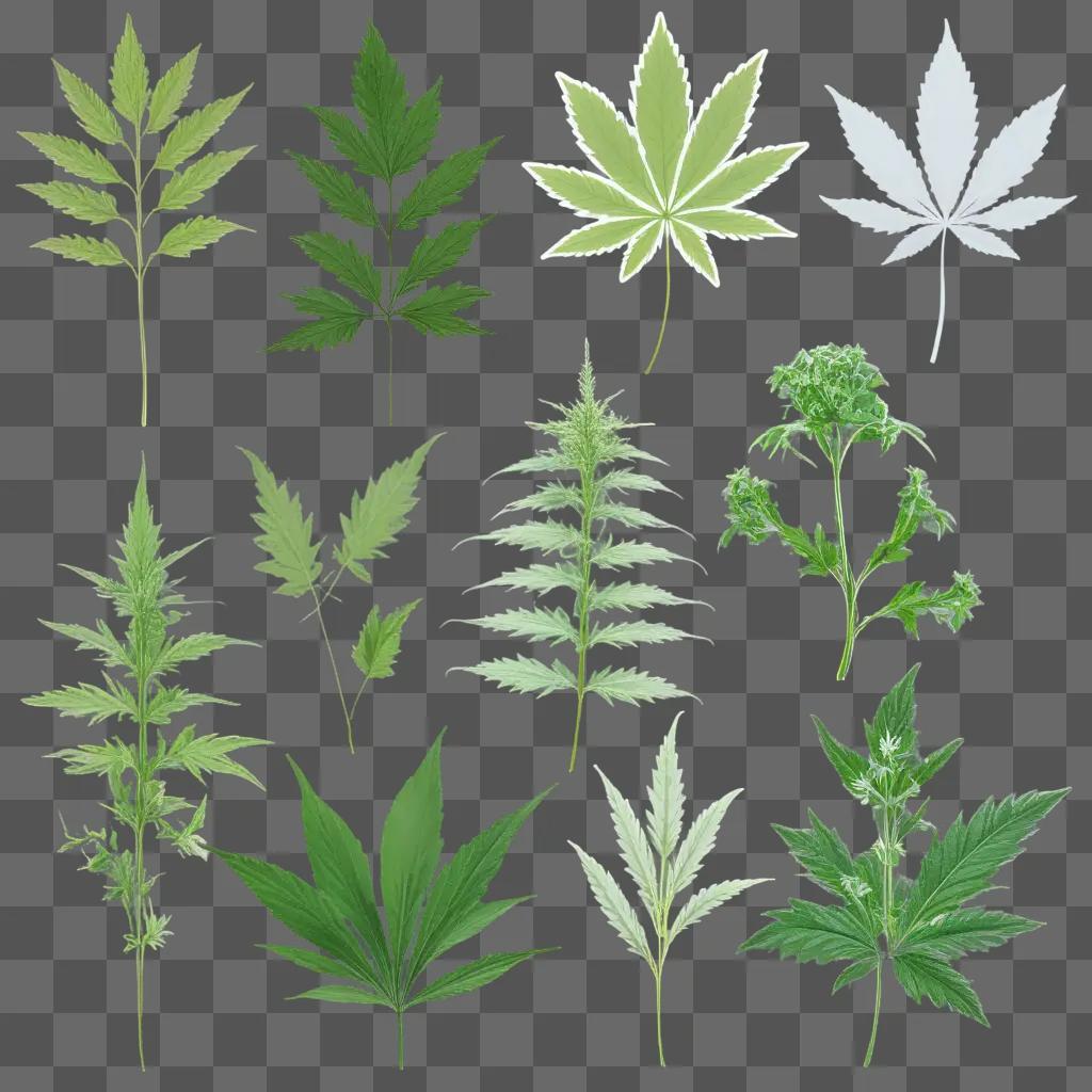 Green weed leaves in a transparent background