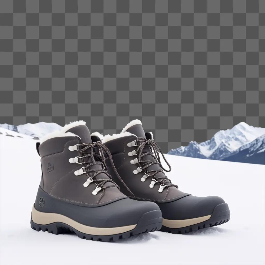 Grey boots on a snowy mountain slope