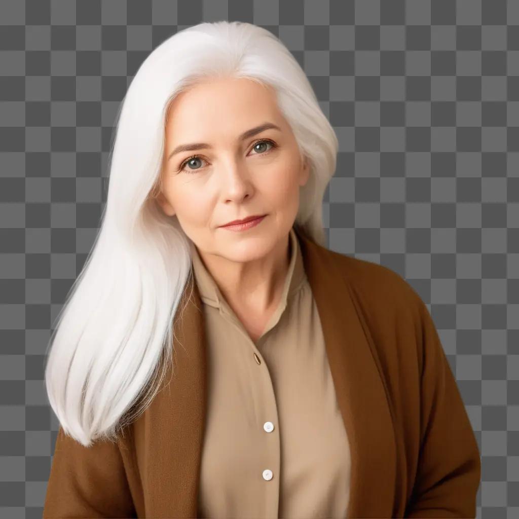 Grey-haired woman posing for photo