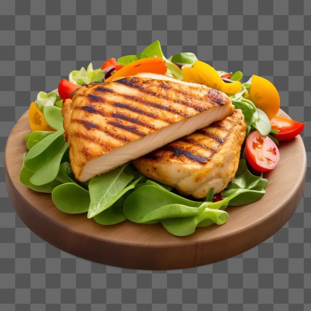 Grilled chicken with vegetables on a wooden board