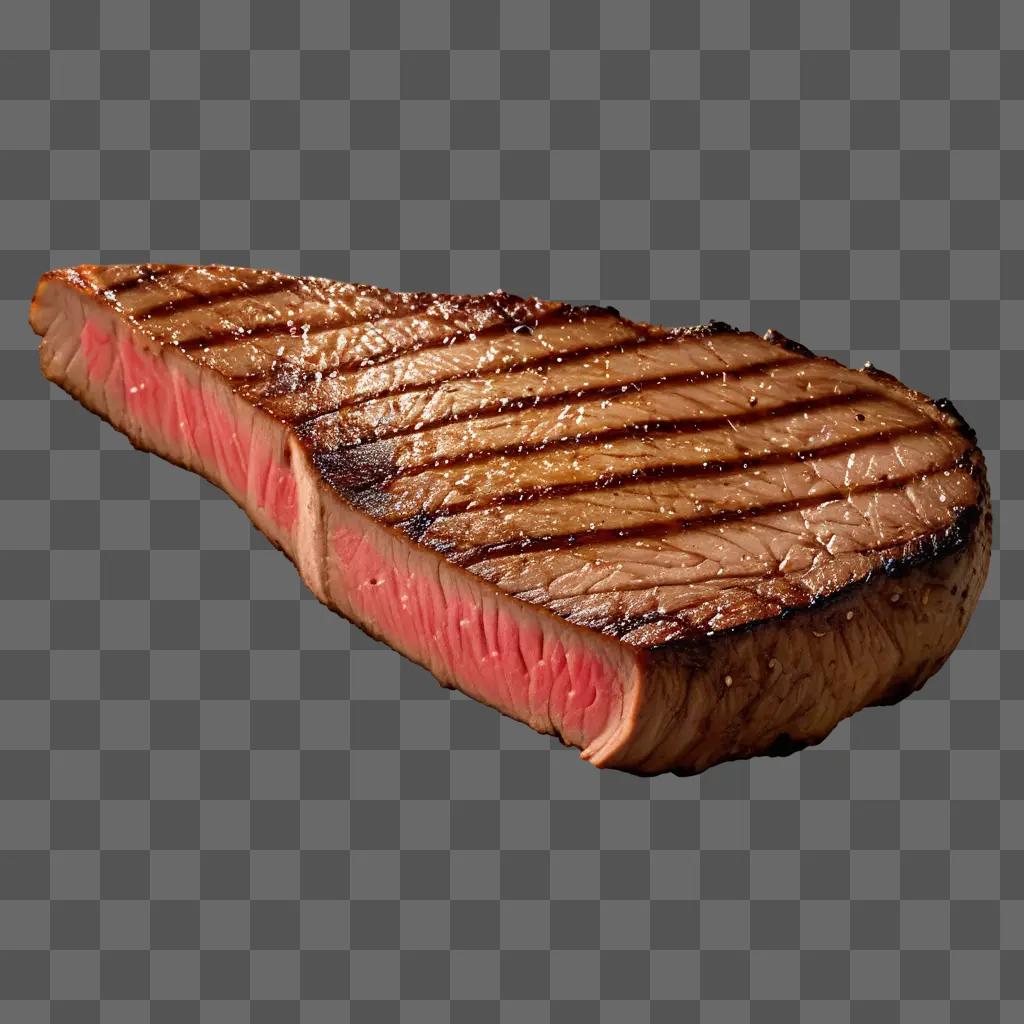 Grilled steak with pink inside on brown background