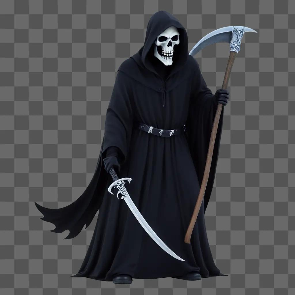 Grim reaper holding a sword and scythe