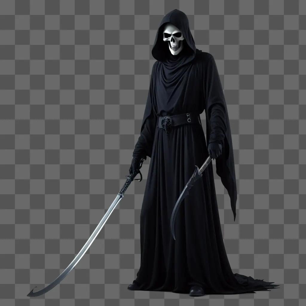 Grim reaper holding sword and shield