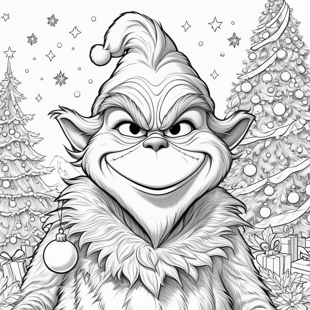 Grinch coloring page with Christmas ornaments