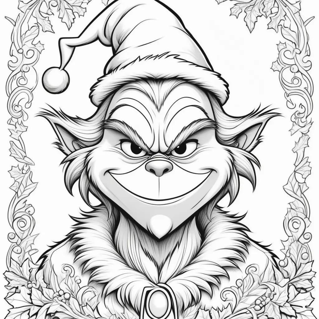 Grinch coloring page with Christmas themes