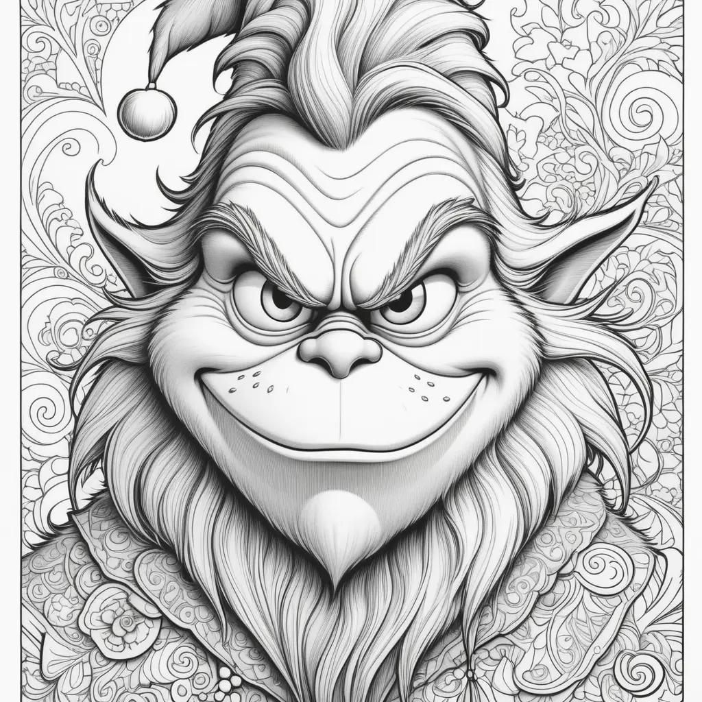 Grinch coloring page with a scary face