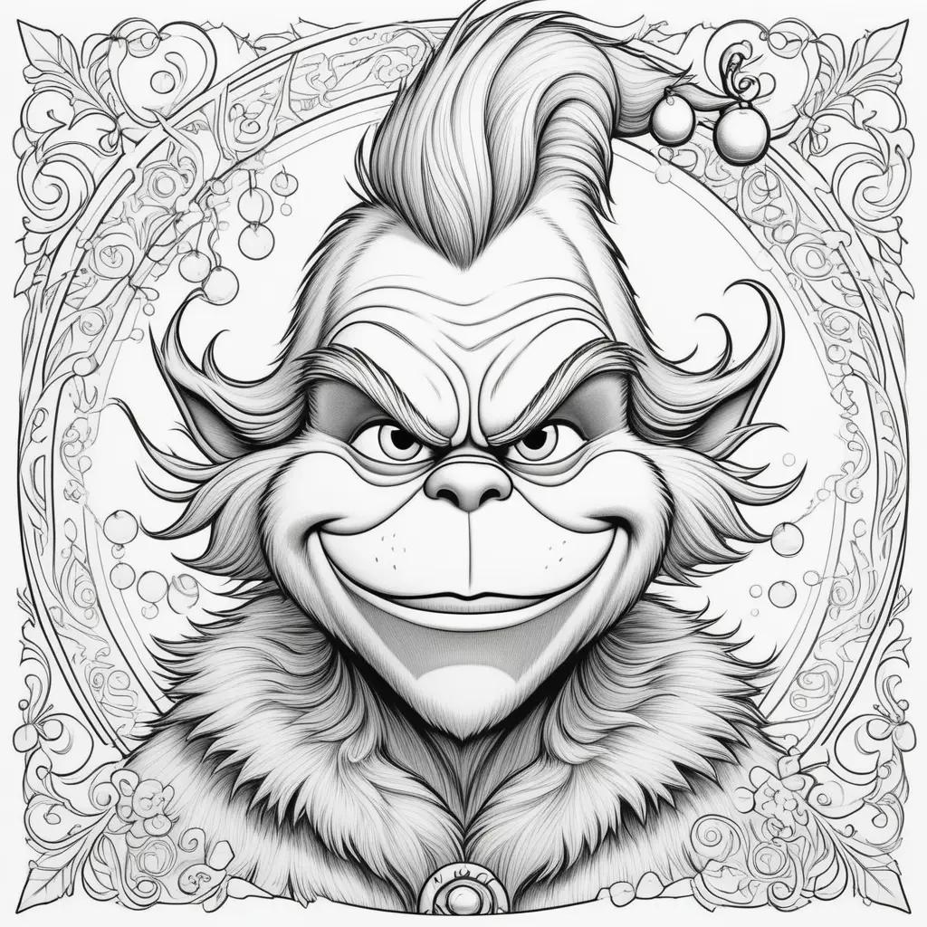 Grinch coloring page with black and white outline