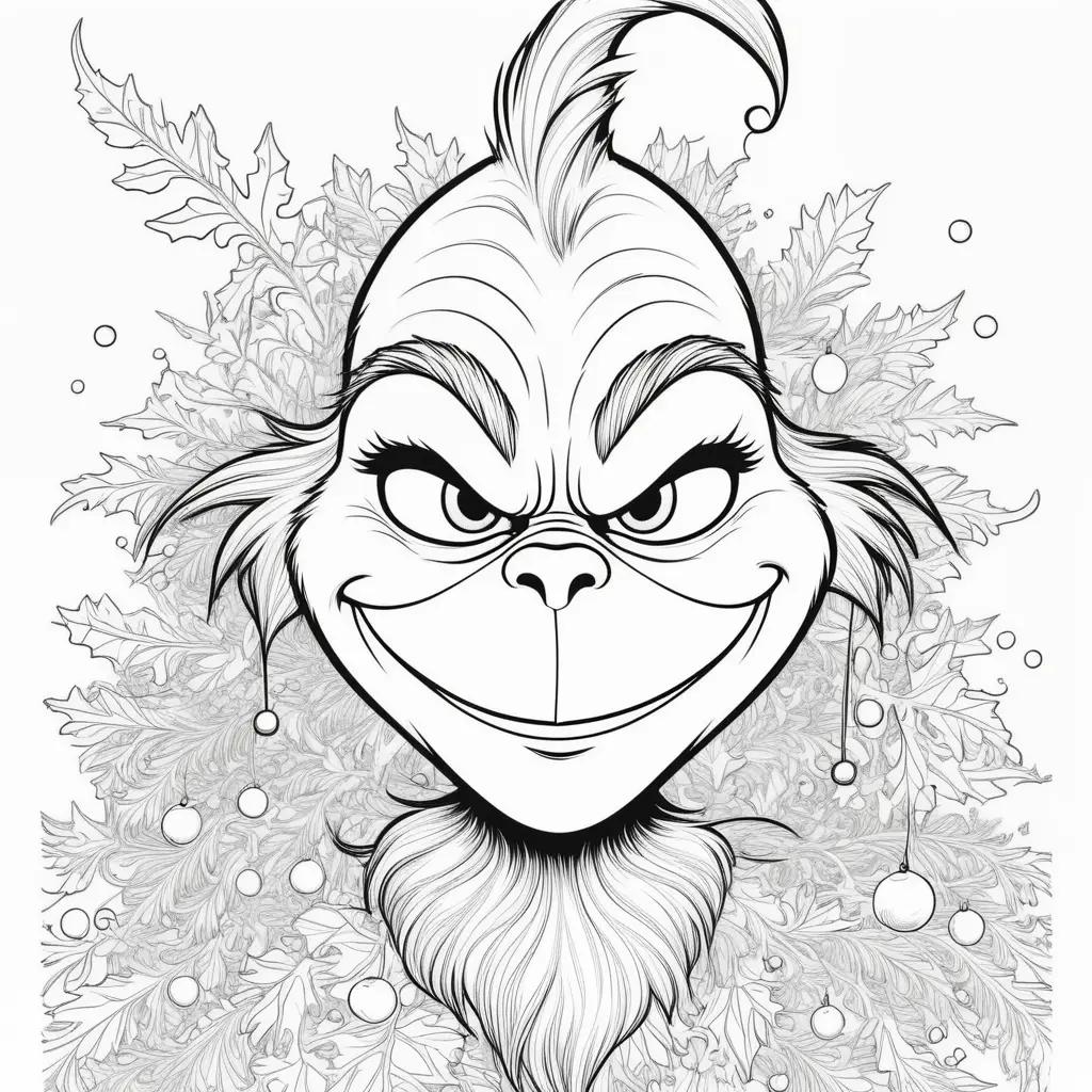 Grinch coloring pages with a black and white illustration of a grinch