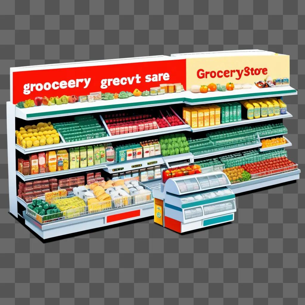 Grocery store clipart shows a shelf of groceries