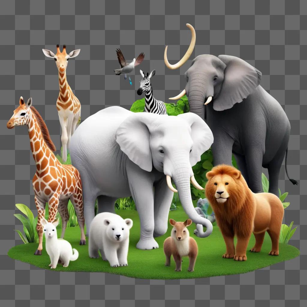 Group of animals in a lush green forest