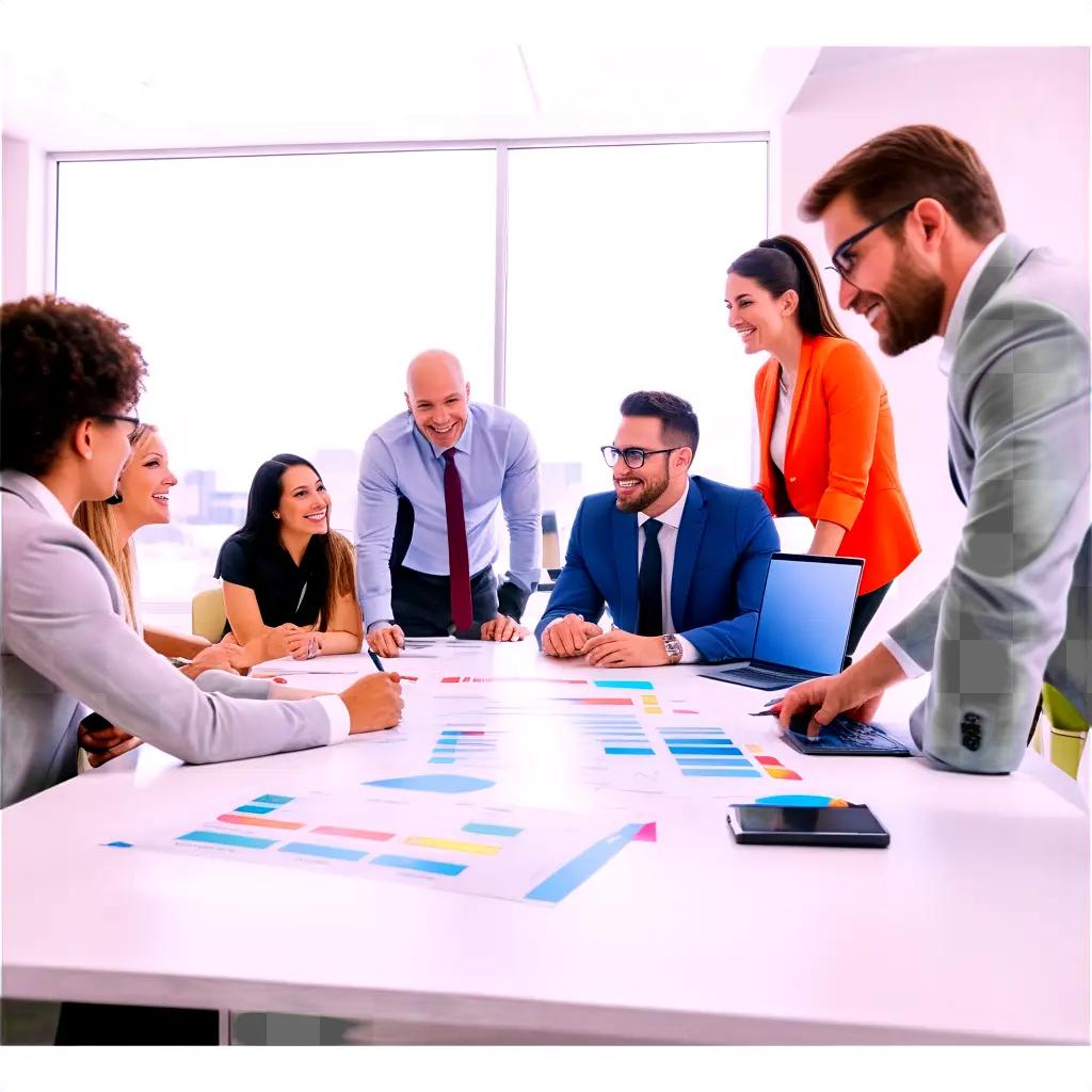 Group of employees discussing business strategy at a conference