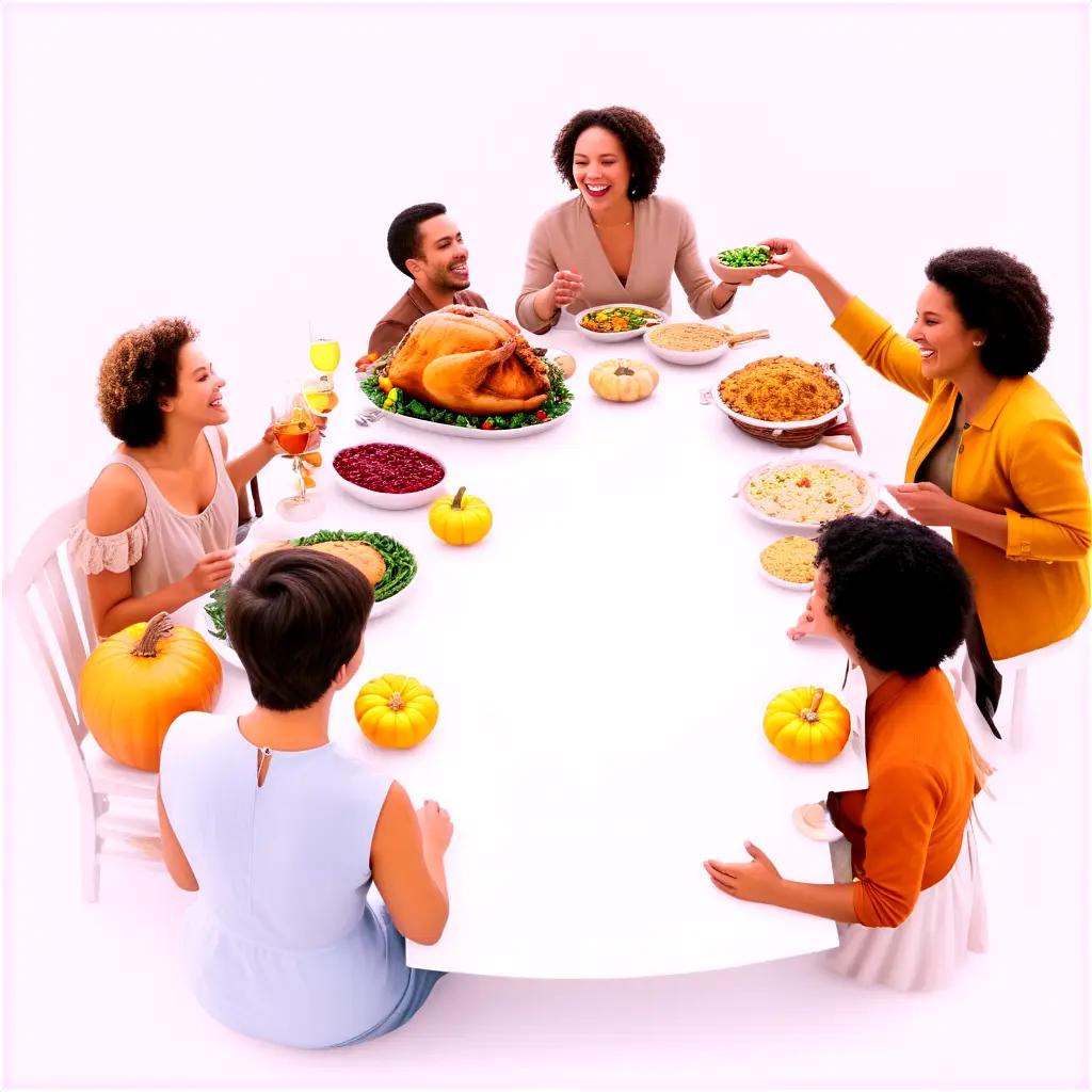 Group of people enjoy a feast at a table