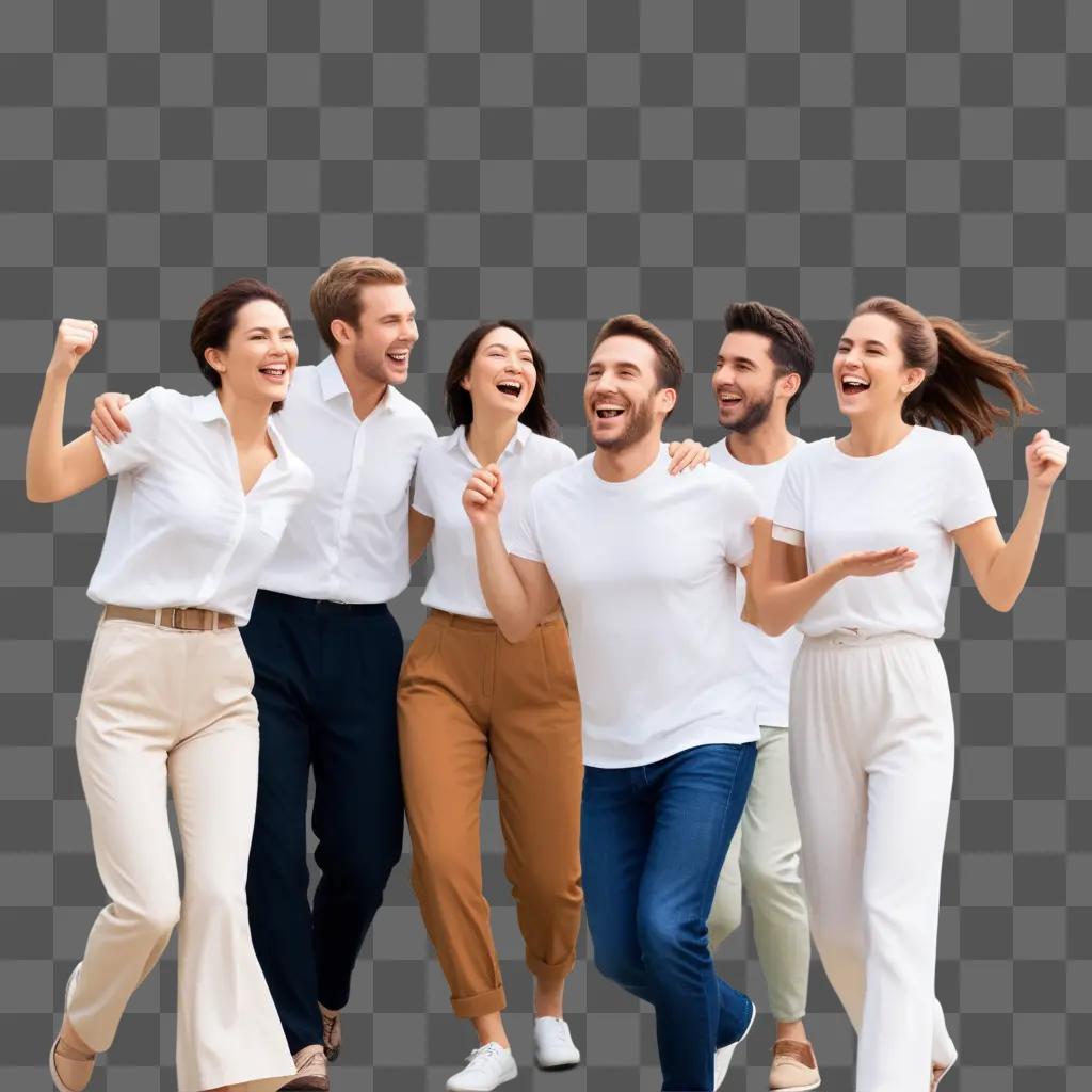 Group of people in white shirts smiling and laughing together