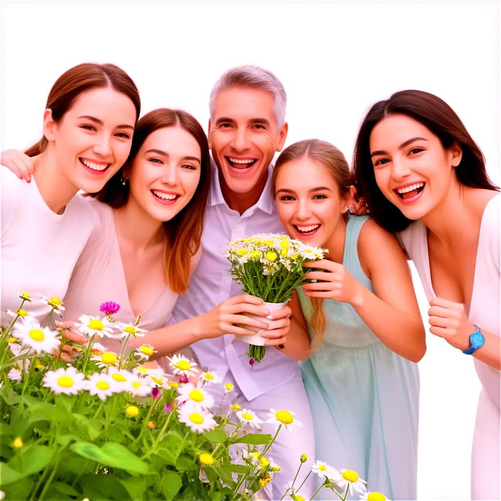 Group of women smiling and holding flowers