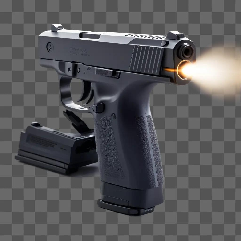 Gun flash illuminates the details of a gun