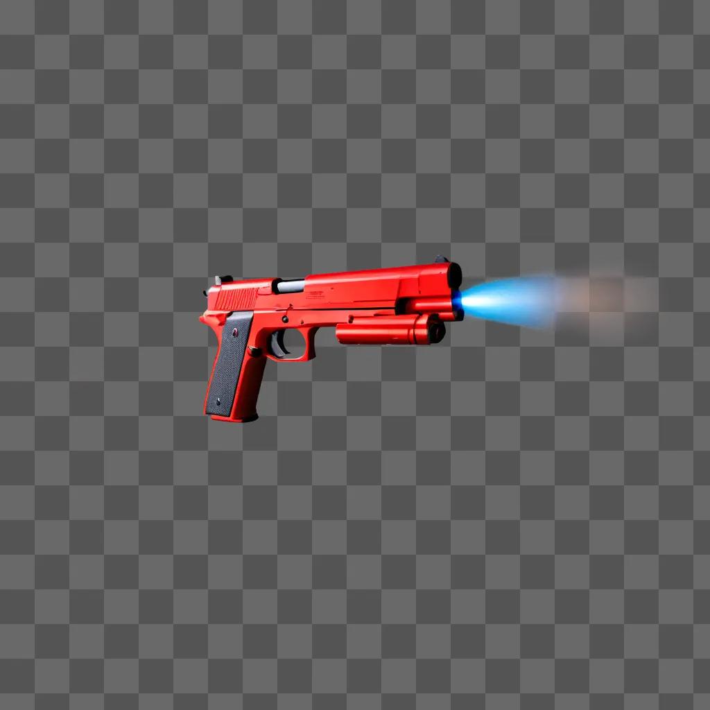 Gun with flash on a red background