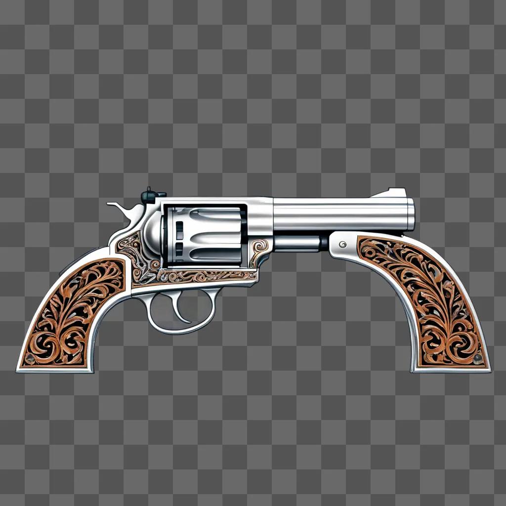 Gun with floral clipart design on gray background