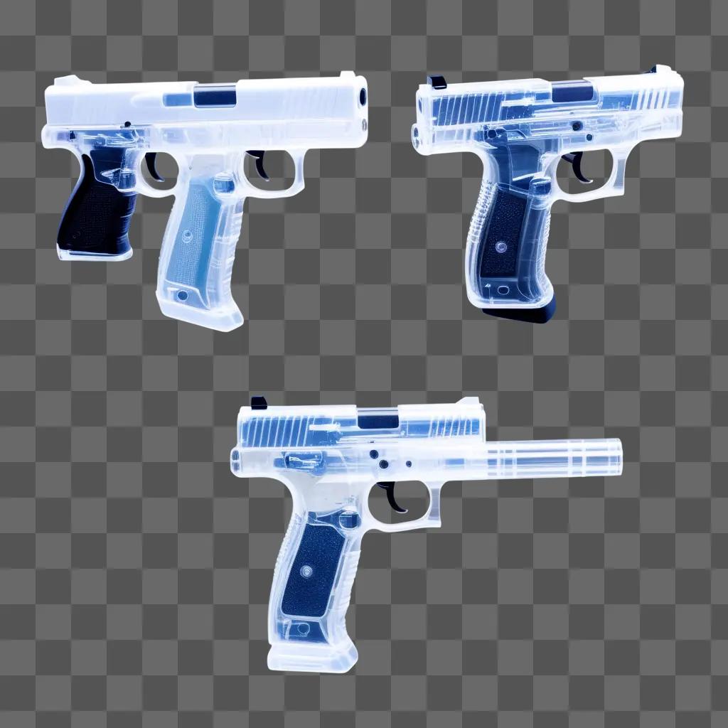 Guns in a transparent picture with white background