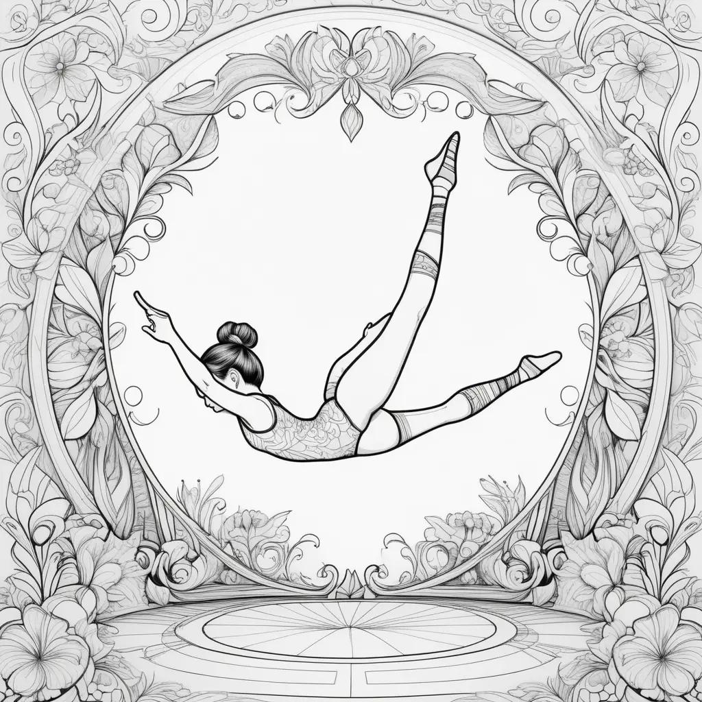 Gymnastic girl doing a flip in an ornate frame