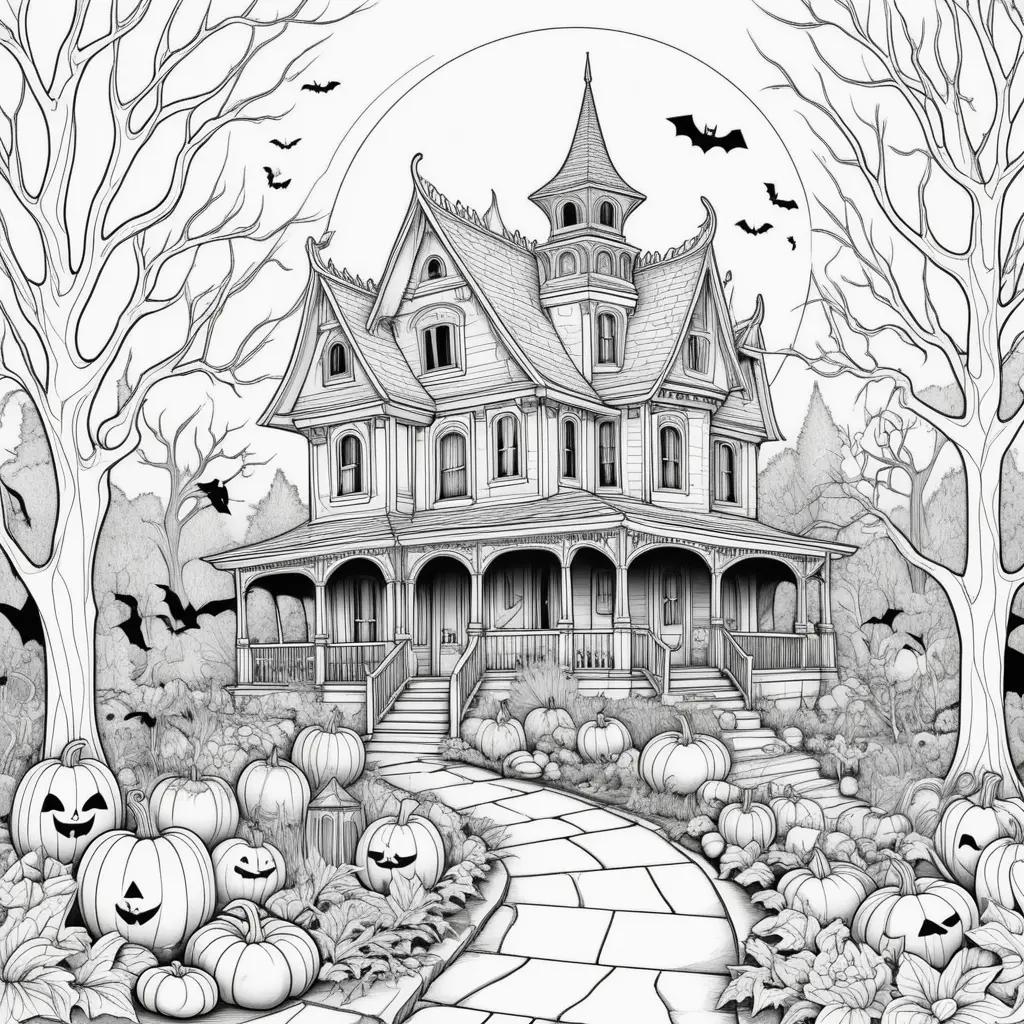 Halloween Coloring Pages Featuring a Creepy House