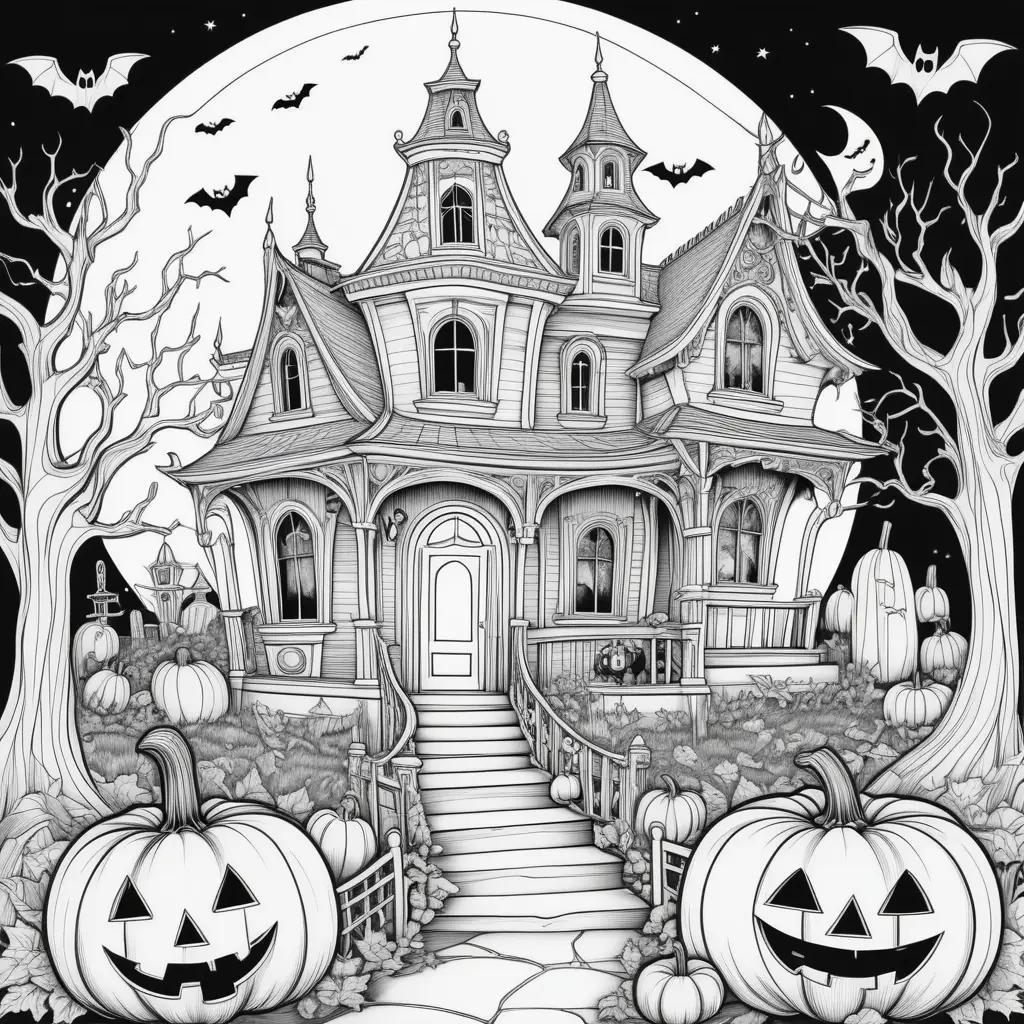 Halloween Coloring Pages For Adults Featuring A Haunted House