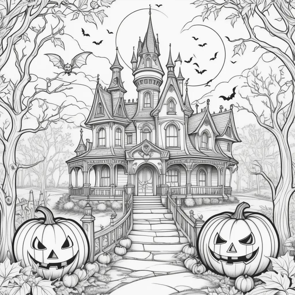 Halloween Coloring Pages with a Disney Castle