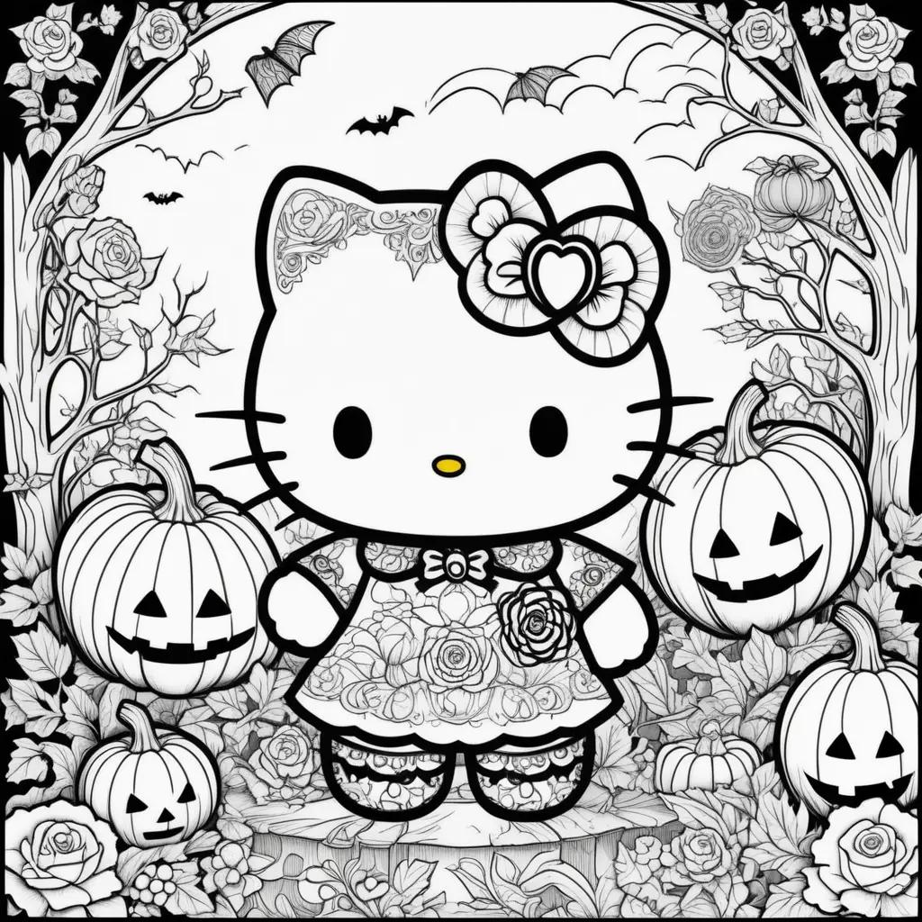 Halloween Hello Kitty Coloring Pages for Adults