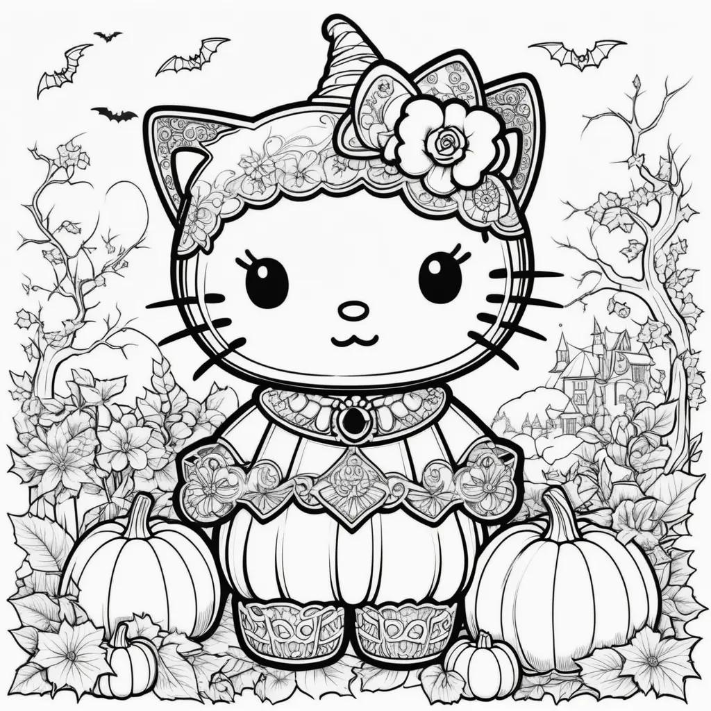 Halloween Hello Kitty coloring pages for kids