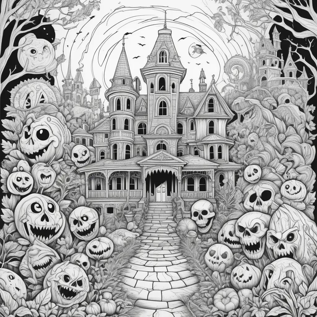 Halloween Horror Coloring Pages: Creepy Houses and Spooky Scenes