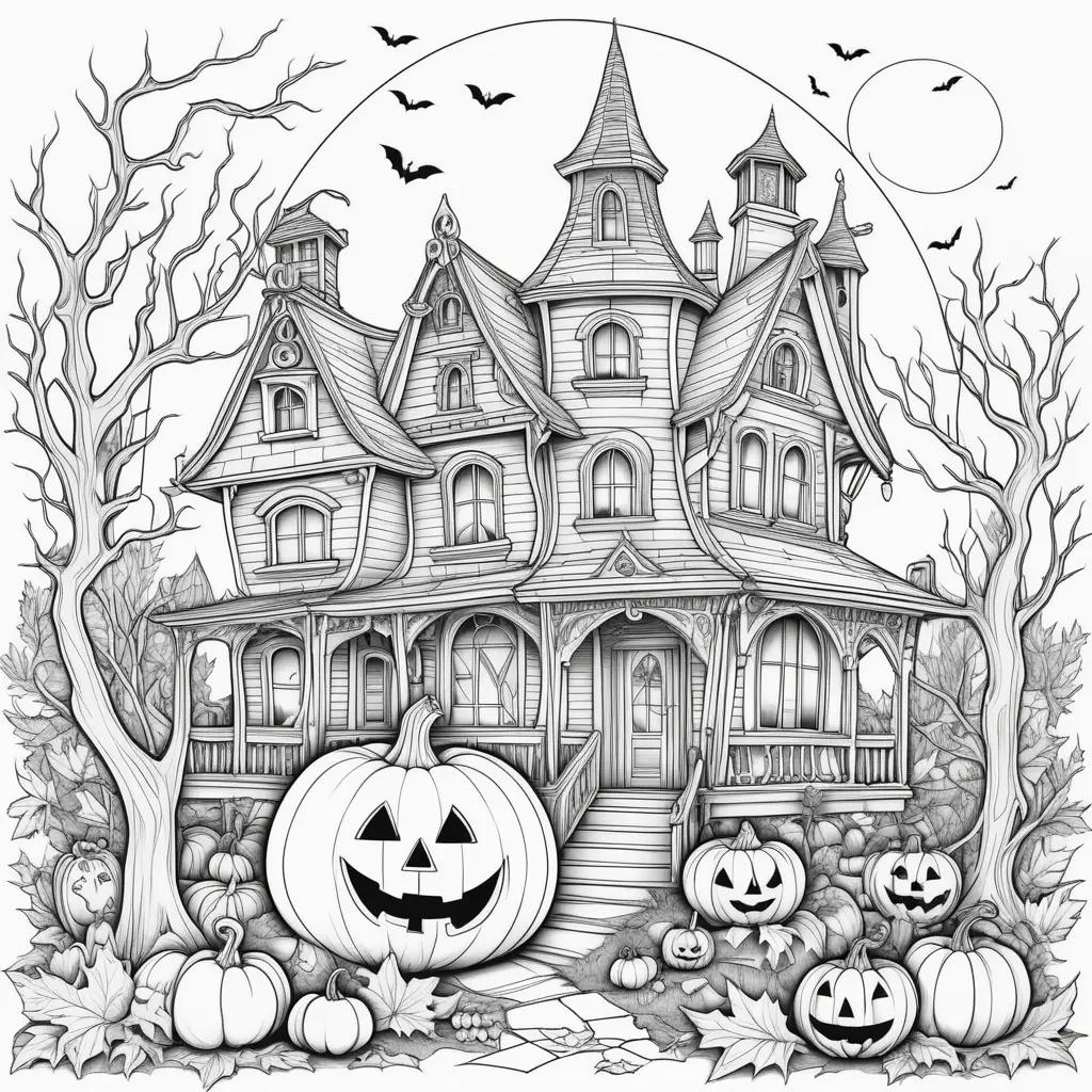 Halloween House Coloring Page for Adults