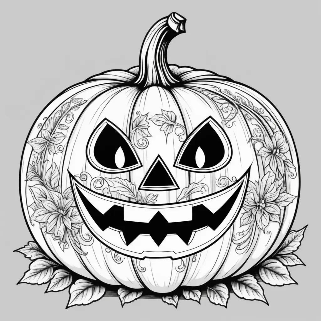 Halloween Pumpkin Coloring Page: A Black and White Drawing of a Pumpkin