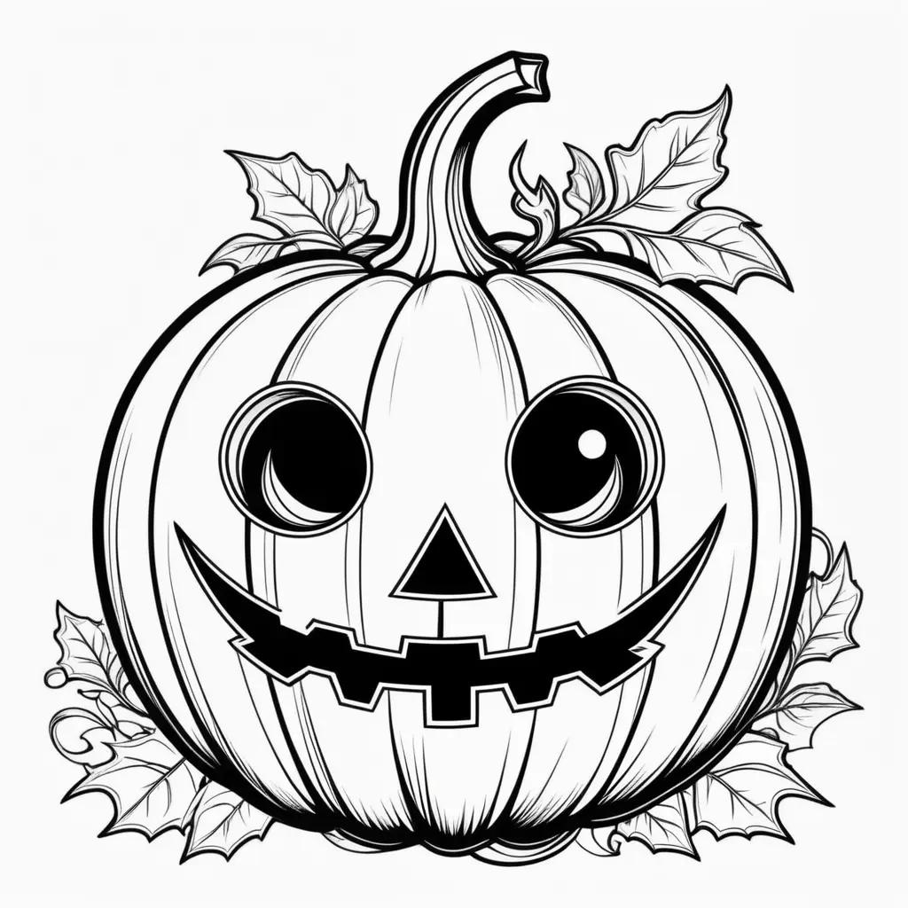 Halloween Pumpkin Coloring Page with Leaves Around