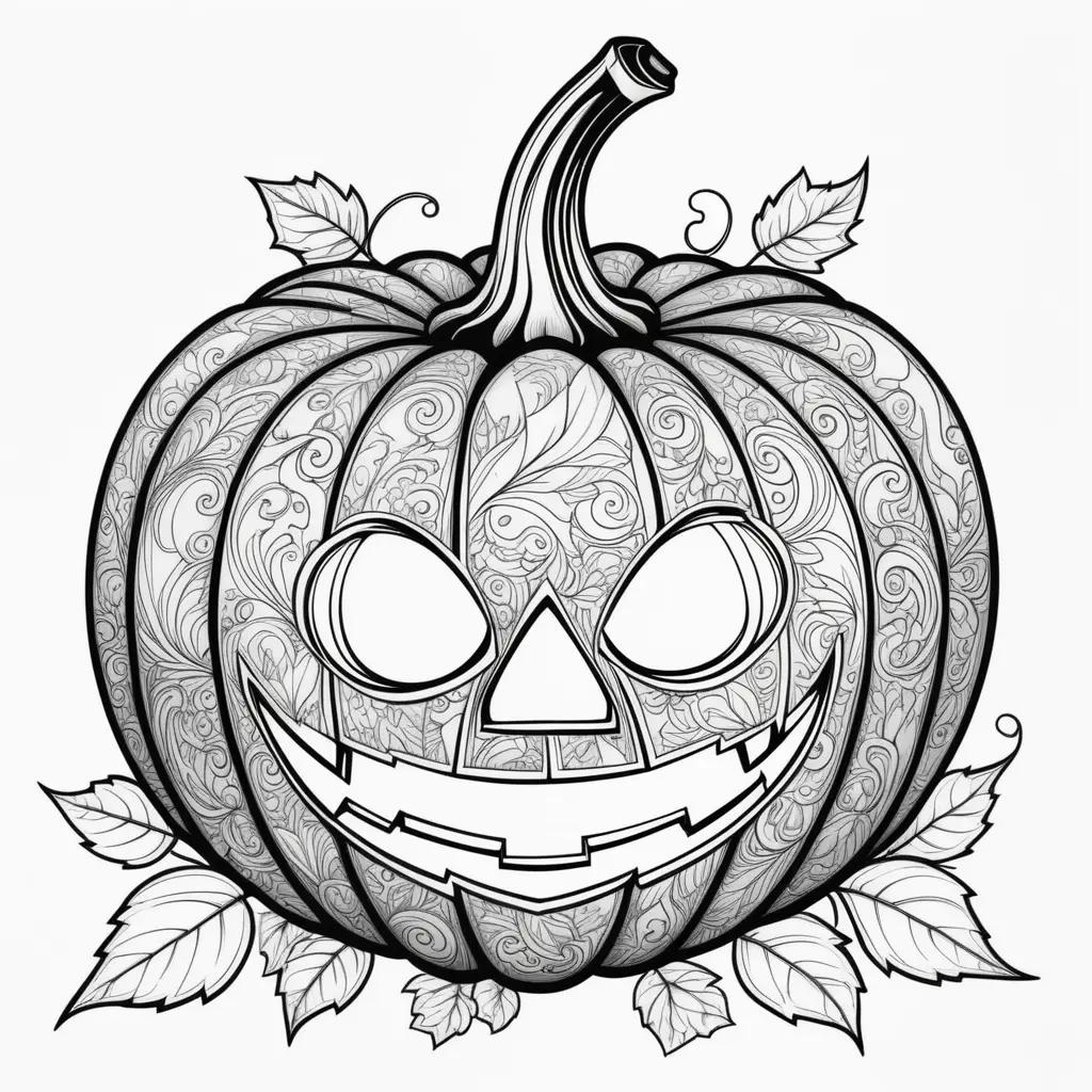 Halloween Pumpkin Coloring Pages with Spooky Eyes and Leaves