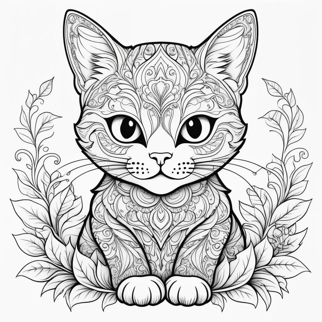 Halloween cat coloring pages: cat, design, black and white, drawing, art, decorative