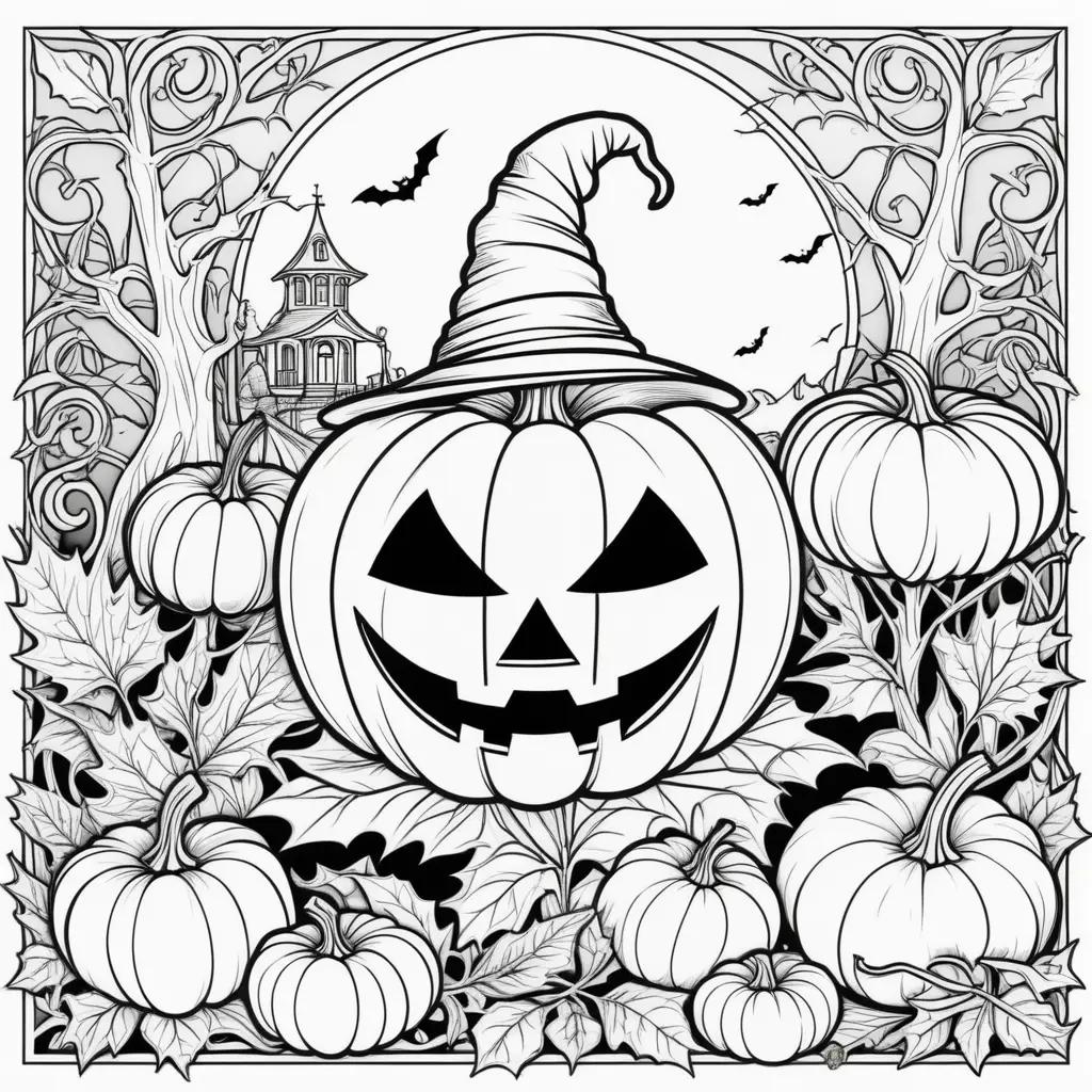 Halloween coloring pages featuring pumpkins and witches for free to print