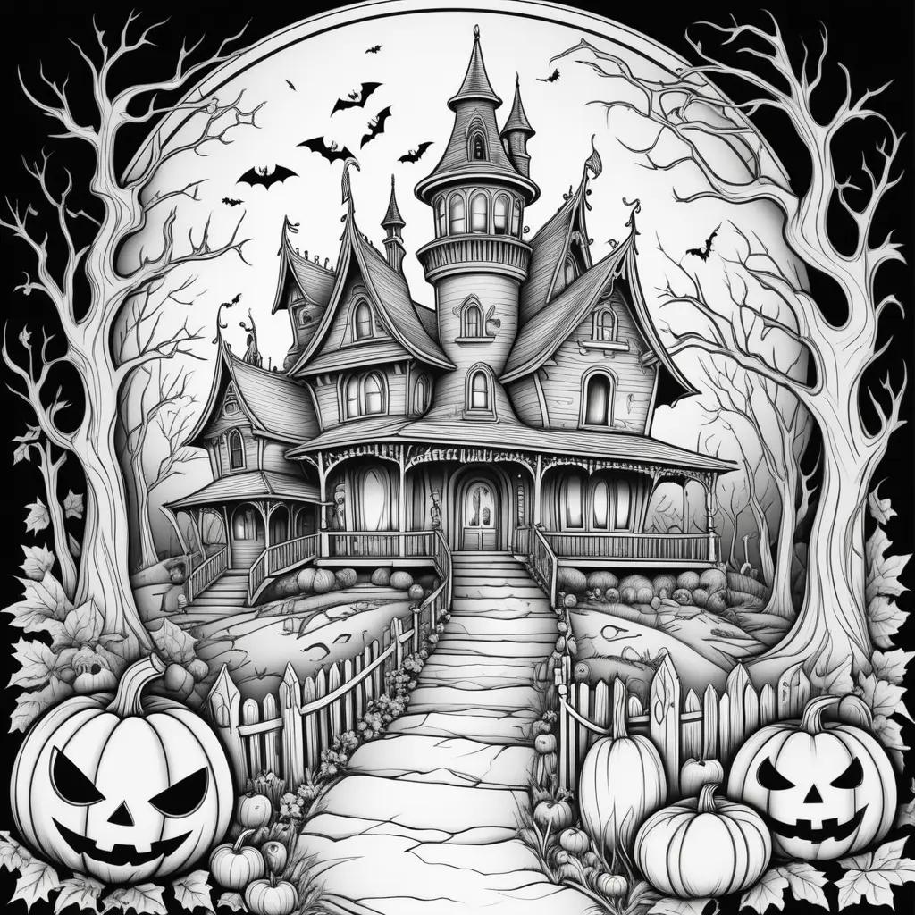 Halloween coloring pages with scary pumpkins and castle