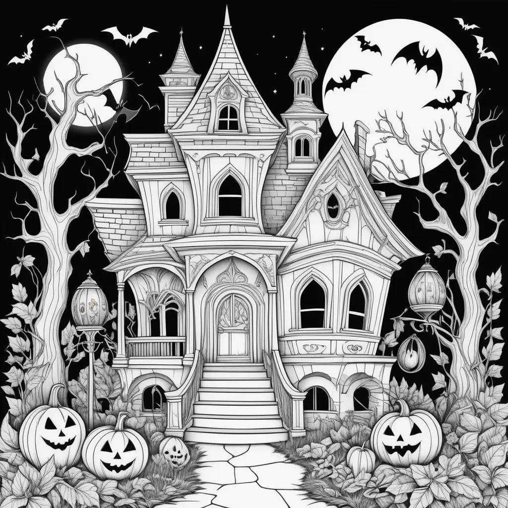 Halloween coloring pages with spooky elements