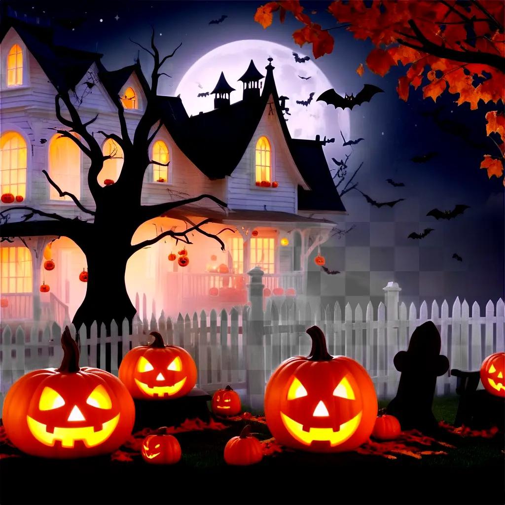 Halloween decor with pumpkin jack-o-lanterns and bats