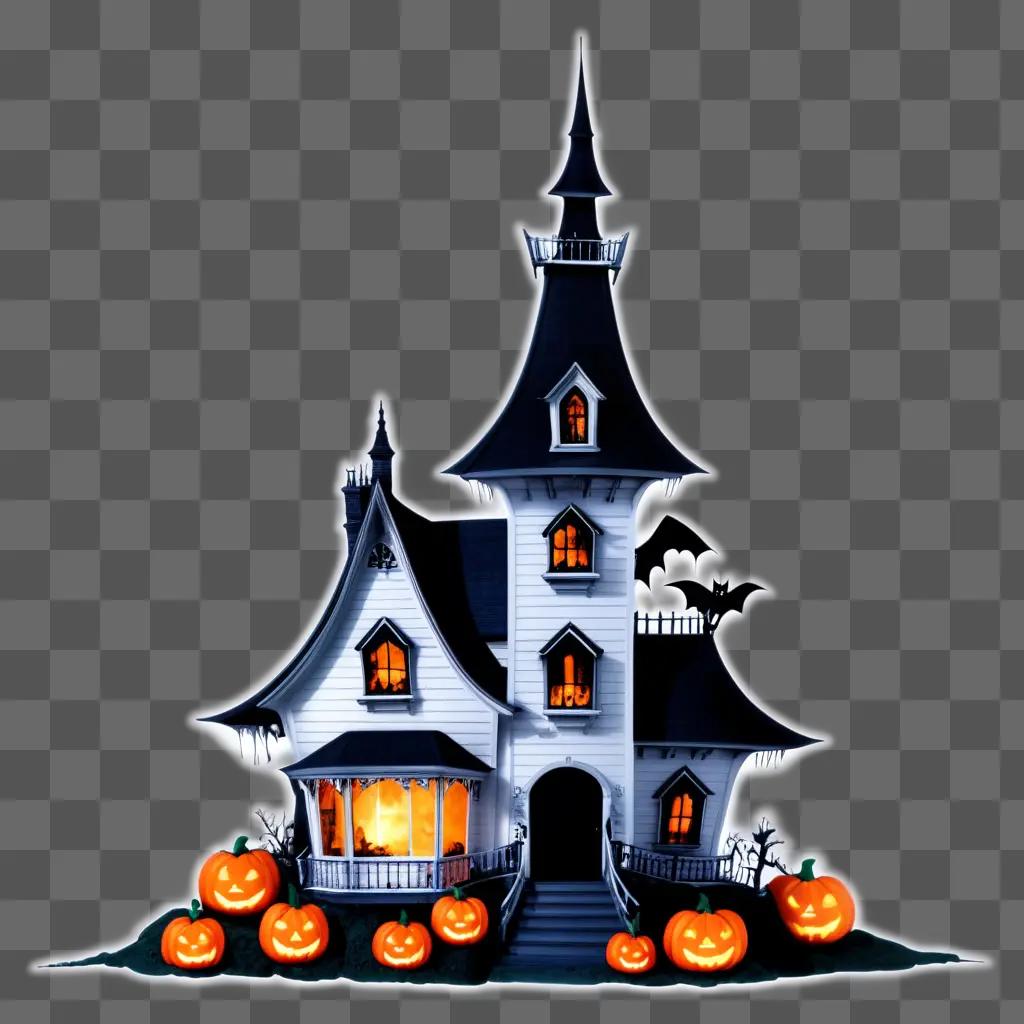 Halloween house with bats and pumpkins