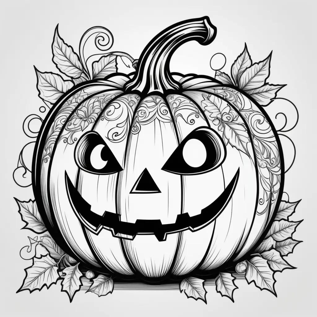 Halloween pumpkin with a smiling face and leaves